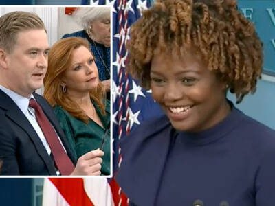 hilarious:-white-house-spox-karine-jean-pierre-cracks-up-at-fox-news’-peter-doocy’s-question