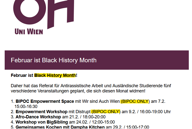 voellig-verrueckt:-studentenschaft-der-universitaet-wien-feiert-„black-history-month“-und-schliesst-weisse-aus